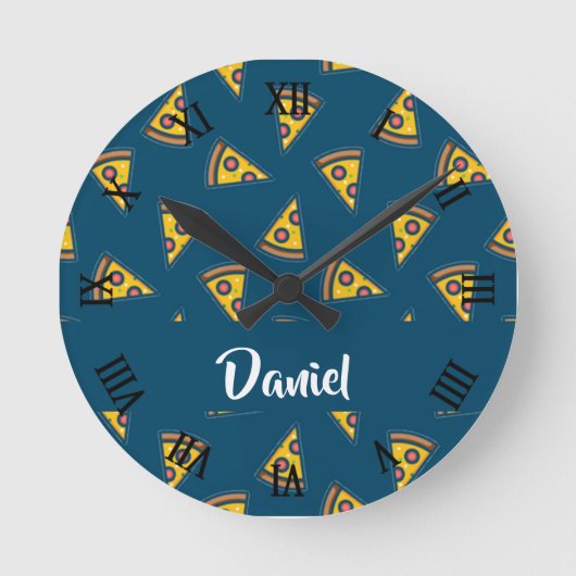 Pizza-Muster in blau Runde Wanduhr (Vorderseite)