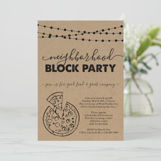 Pizza Neighhood Block Party Einladung (Stehend Vorderseite)