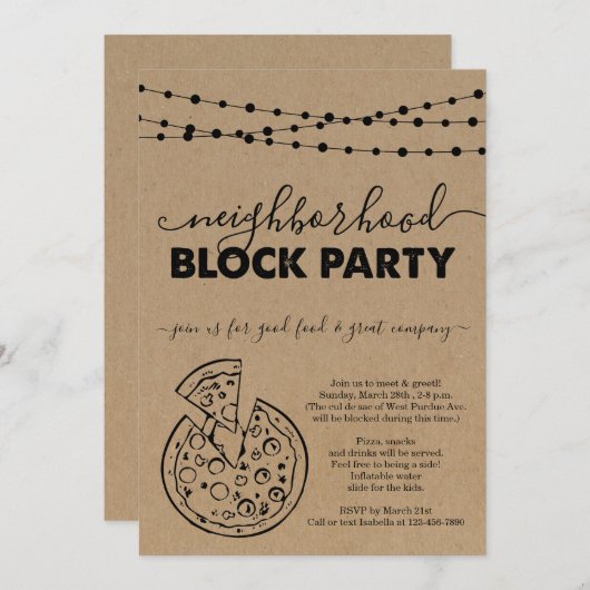 Pizza Neighhood Block Party Einladung (Vorne/Hinten)
