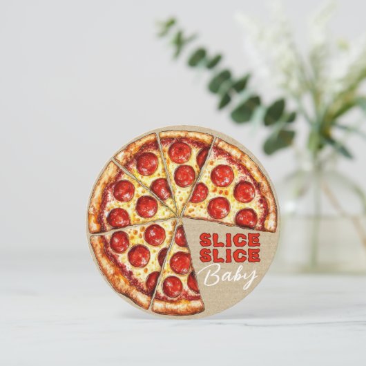 Pizza Neutral Slice Slice Baby Dusche Einladung (Stehend Vorderseite)