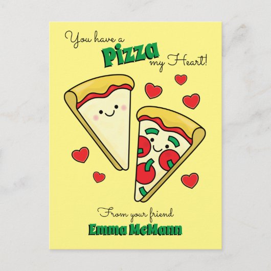 Pizza Niedlich Kids Valentinstag Kawaii Postkarte (Vorderseite)