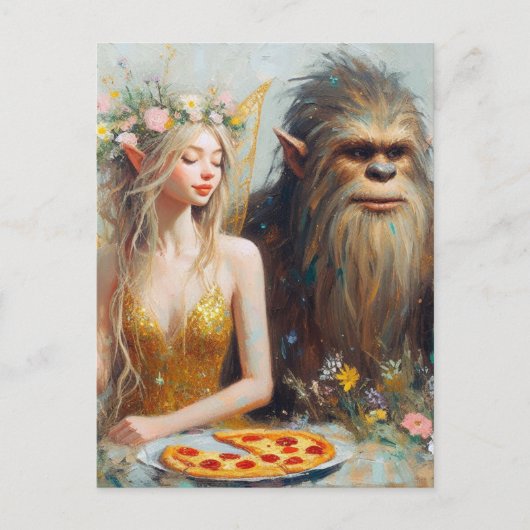 Pizza Night mit Sasquatch und der Fairy Postkarte (Vorderseite)