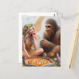 Pizza Night Sasquatch und die Fairy Postkarte