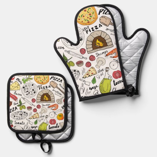 Pizza    ofenhandschuh & Topflappen-Set (Vorderseite/Rückseite)