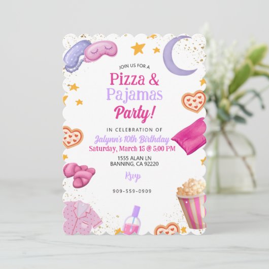 Pizza & Pajama Party Einladung (Stehend Vorderseite)