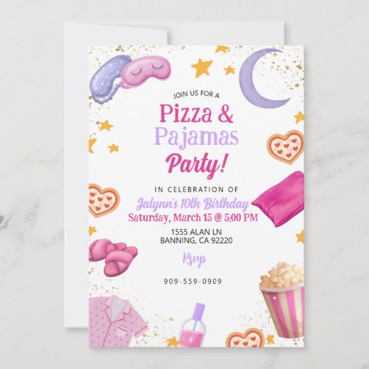 Pizza & Pajamas Teen Girl Tween Girl Slumber Party Einladung (Vorderseite)