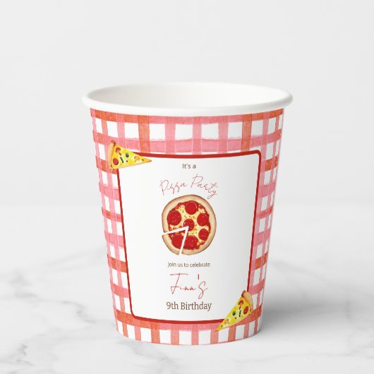 Pizza Party Any Age Birthday Paper cup Pappbecher (Rückseite)