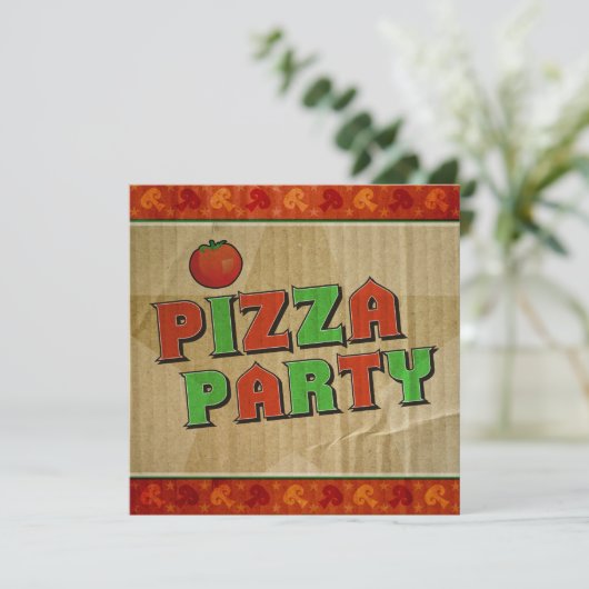 Pizza Party Ausfahrt Box Feier Einladung (Stehend Vorderseite)