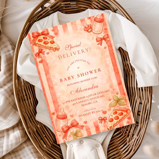 Pizza Party Baby Shower Einladung