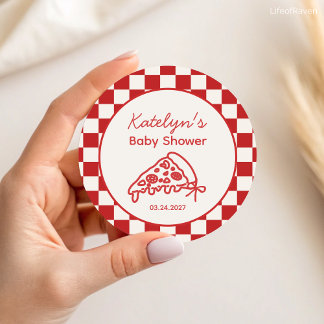 Pizza-Party-Baby-Shower-Mitgebs-Sticker Runder Aufkleber
