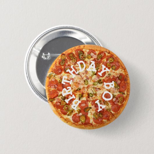 Pizza Party Birthday Boy Button (Vorne & Hinten)