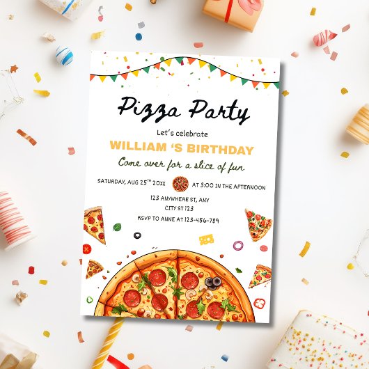 Pizza Party Birthday Invitation, Food Theme Barty Einladung