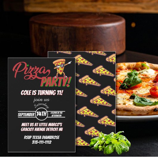 Pizza Party Birthday Invitation | Fun Slice Theme  Einladung