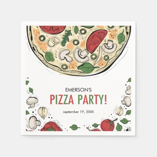 Pizza Party Birthday Paper Napkin Serviette (Vorderseite)