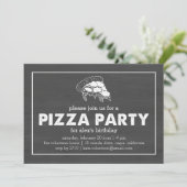 Pizza Party Black & White Chalkboard Geburtstag Einladung (Stehend Vorderseite)