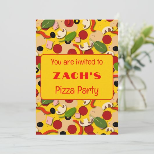 Pizza Party Cartoon Einladung (Stehend Vorderseite)