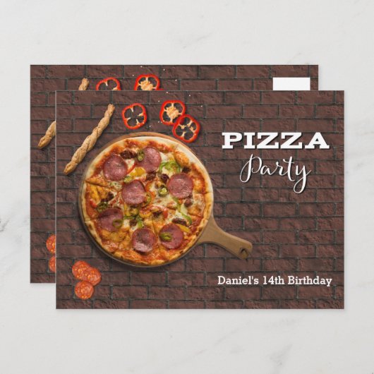 Pizza Party Custom Einladung Postkarte (Vorne/Hinten)