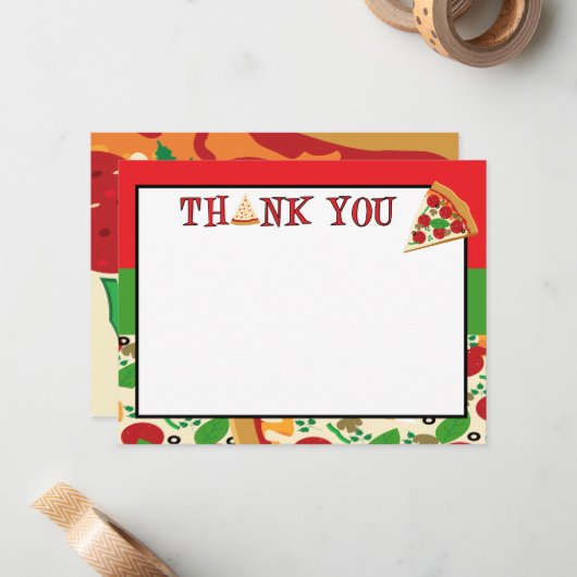 Pizza Party Danke Karte (Vorderseite/Rückseite Beispiel)