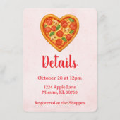 Pizza Party Details Card | Heart Pizza Red Checker Einladung (Vorderseite)