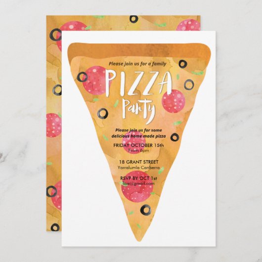 Pizza-Party Einladung (Vorne/Hinten)