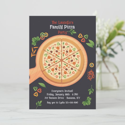 Pizza-Party Einladung (Stehend Vorderseite)