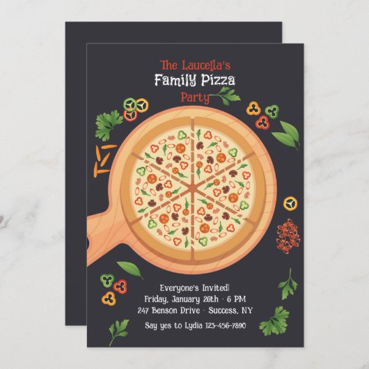 Pizza-Party Einladung (Vorne/Hinten)