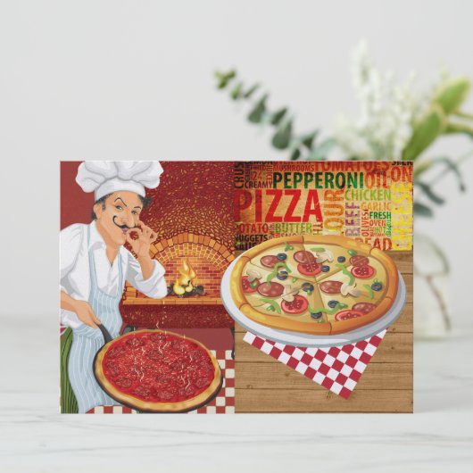 Pizza-Party Einladung (Stehend Vorderseite)