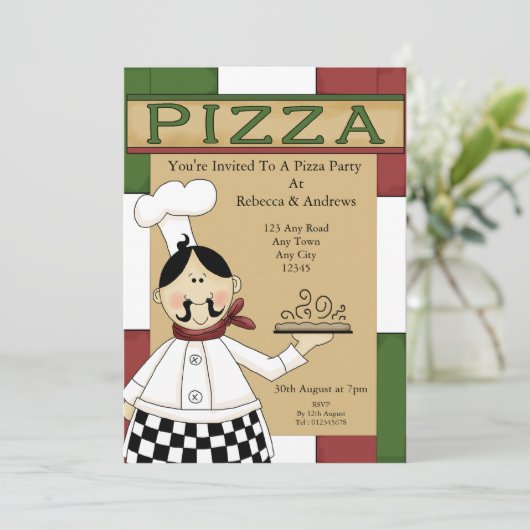 Pizza-Party Einladung (Stehend Vorderseite)