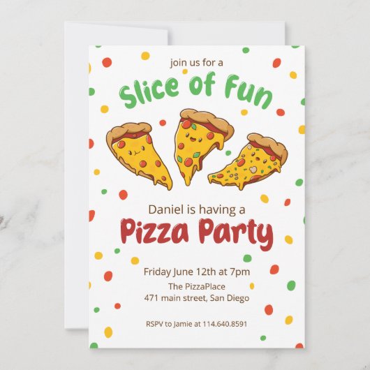 Pizza Party Einladung (Vorderseite)