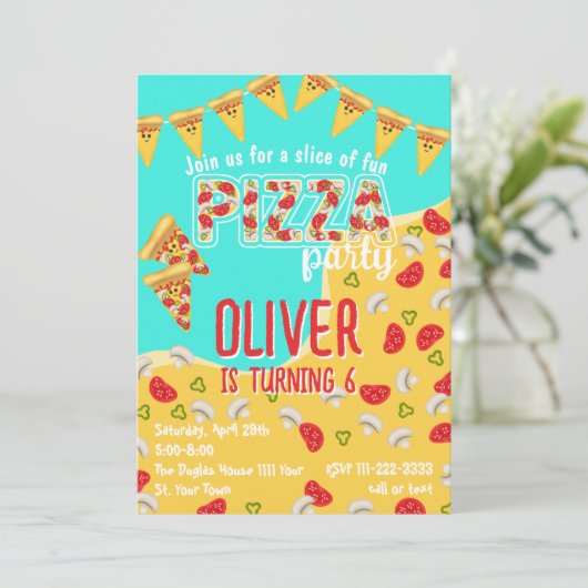 Pizza-Party Einladung (Stehend Vorderseite)