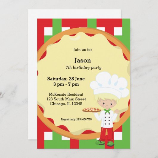 Pizza-Party Einladung (Vorne/Hinten)