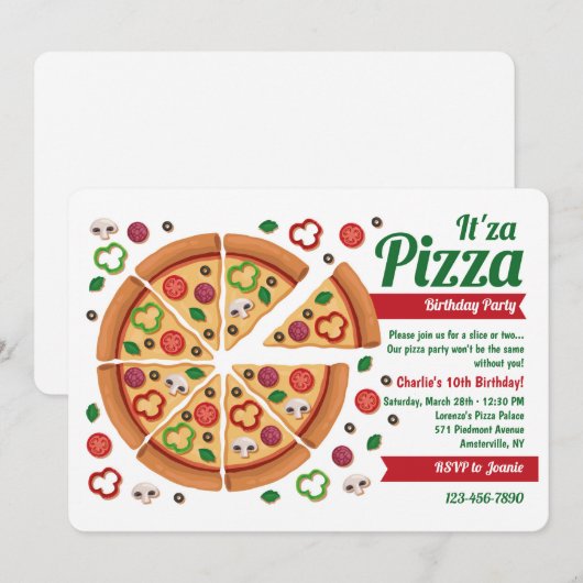 Pizza-Party Einladungen (Vorne/Hinten)