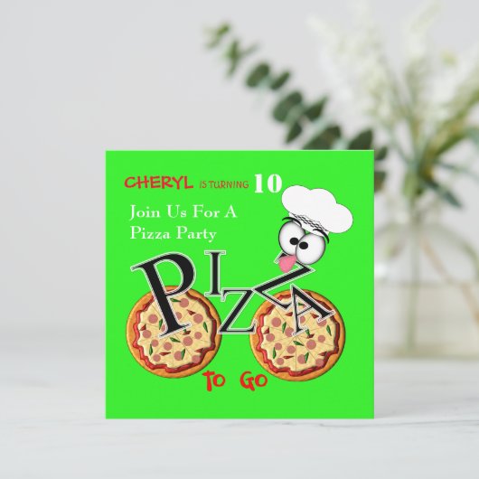 Pizza Party Fun Modern Einladung (Stehend Vorderseite)