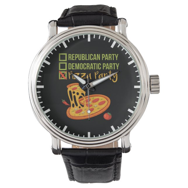 Pizza Party - Funny Novelty Voting Political Armbanduhr (Vorderseite)