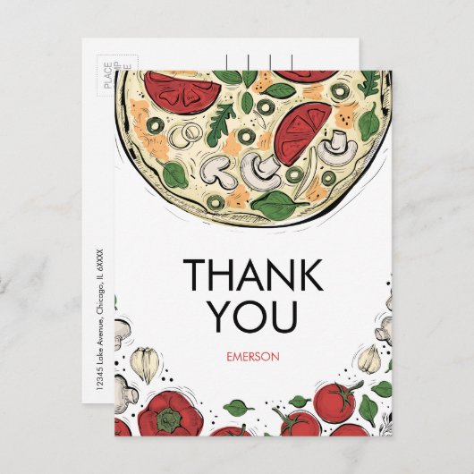 Pizza Party Geburtstag Danke, Postcard Postkarte (Vorne/Hinten)