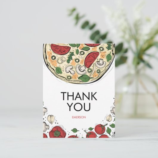 Pizza Party Geburtstag Danke, Postcard Postkarte (Stehend Vorderseite)