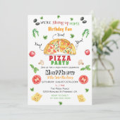 Pizza Party Geburtstag Einladung (Stehend Vorderseite)