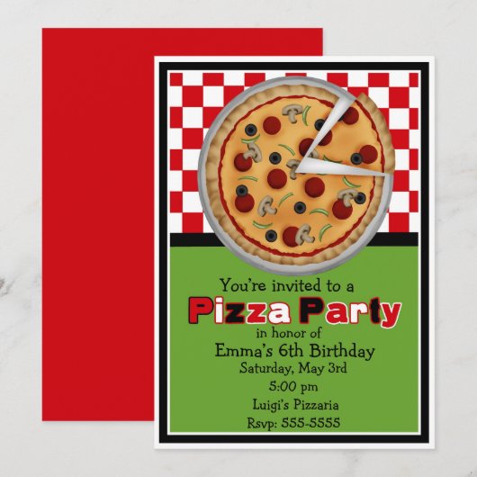 Pizza Party Geburtstag Einladung (Vorne/Hinten)