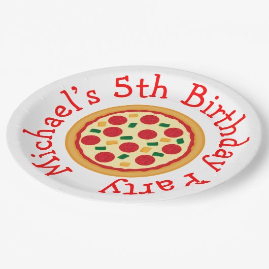 Pizza Party Geburtstag Pappteller (Schrägansicht)
