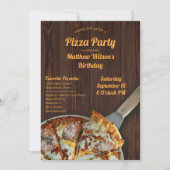 Pizza Party Geburtstag Rustikale Holzeinladung Einladung (Vorderseite)