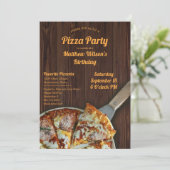 Pizza Party Geburtstag Rustikale Holzeinladung Einladung (Stehend Vorderseite)