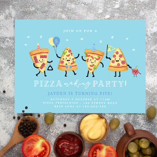 Pizza-Party-Geburtstags-Einladung Jungen Süße Pizz Einladung