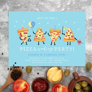 Pizza-Party-Geburtstags-Einladung Jungen Süße Pizz Einladung