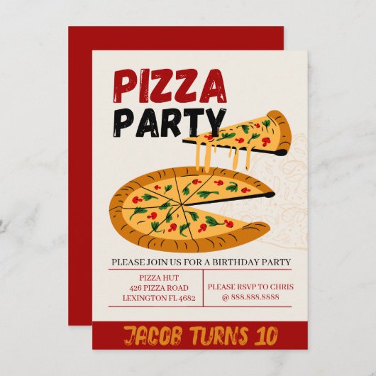 Pizza Party Geburtstagsfeier Einladung (Vorne/Hinten)