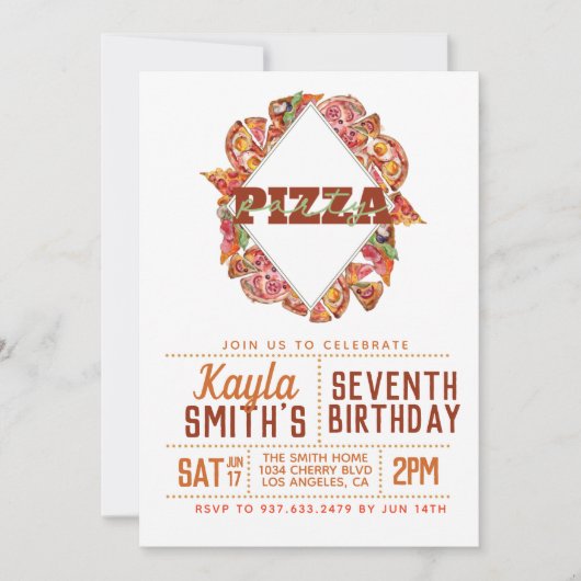 Pizza Party Geburtstagsfeier Einladung (Vorderseite)