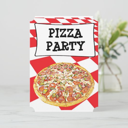 Pizza Party Geburtstagsfeierlichkeiten Einladung (Stehend Vorderseite)