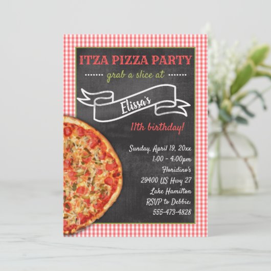 Pizza Party Geburtstagsparty Einladung (Stehend Vorderseite)