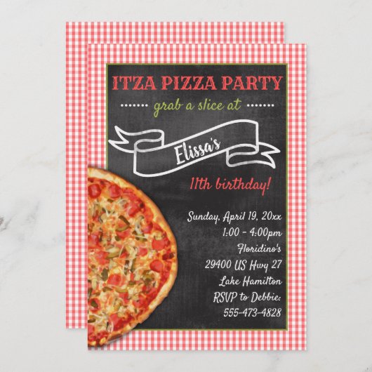 Pizza Party Geburtstagsparty Einladung (Vorne/Hinten)