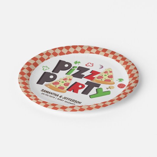 Pizza-Party im modernen Stil Pappteller (Schrägansicht)