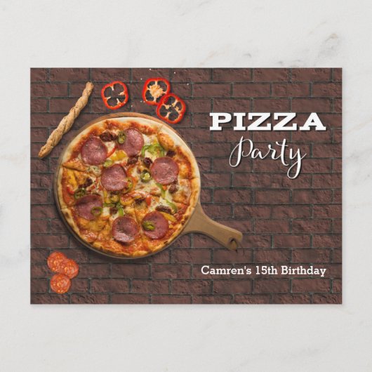 Pizza Party Individuelle Einladung Postkarte (Vorderseite)